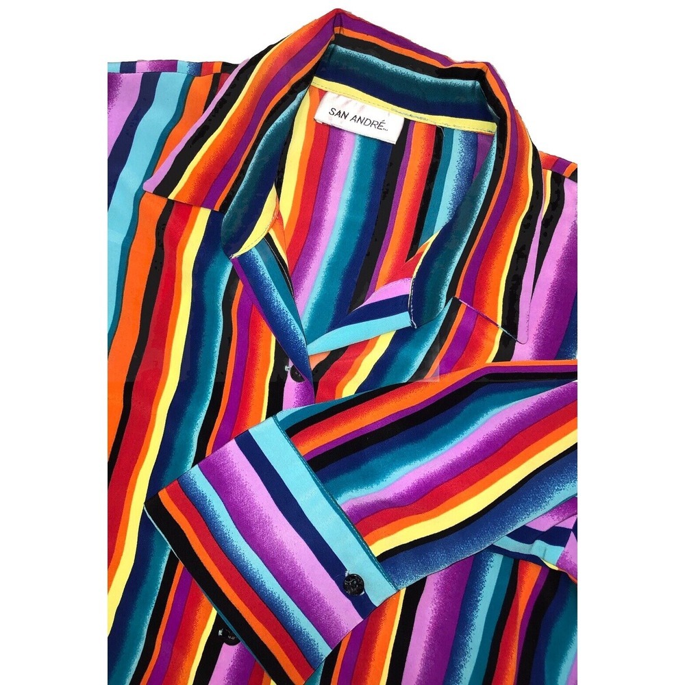 Vintage 80s San André Women's‎ M French Cuff Short Sleeve Shirt Blouse Colorful